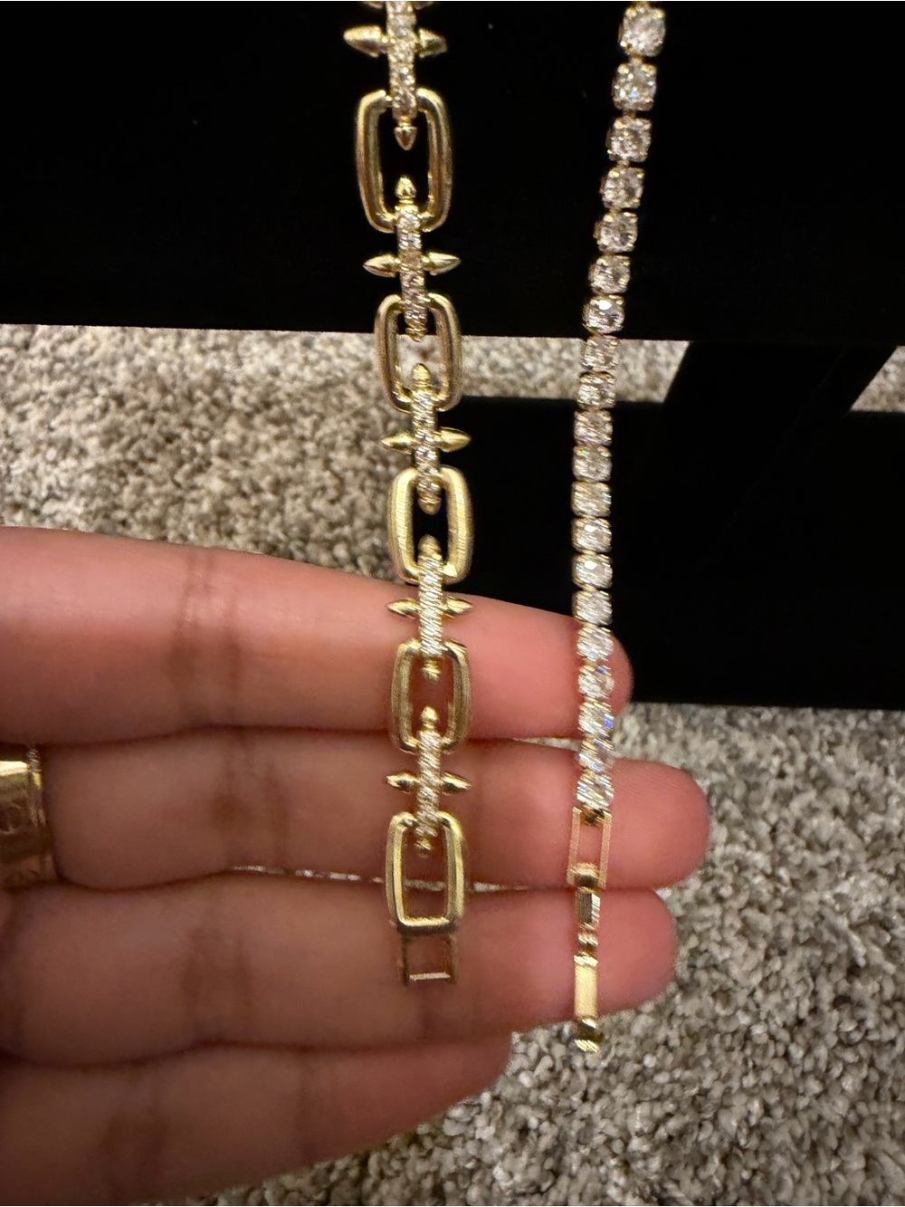 Gold Plated Tennis & Chain Bracelet Stack Set CZ 7”